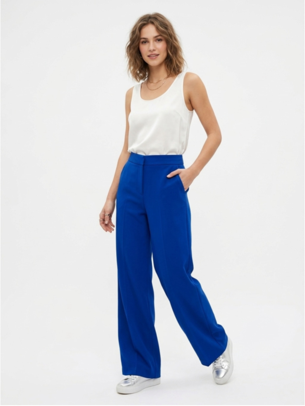 Zara Cobalt Royal Blue High Waisted Wide Leg Dress Pants Trouser Womens Med -993
